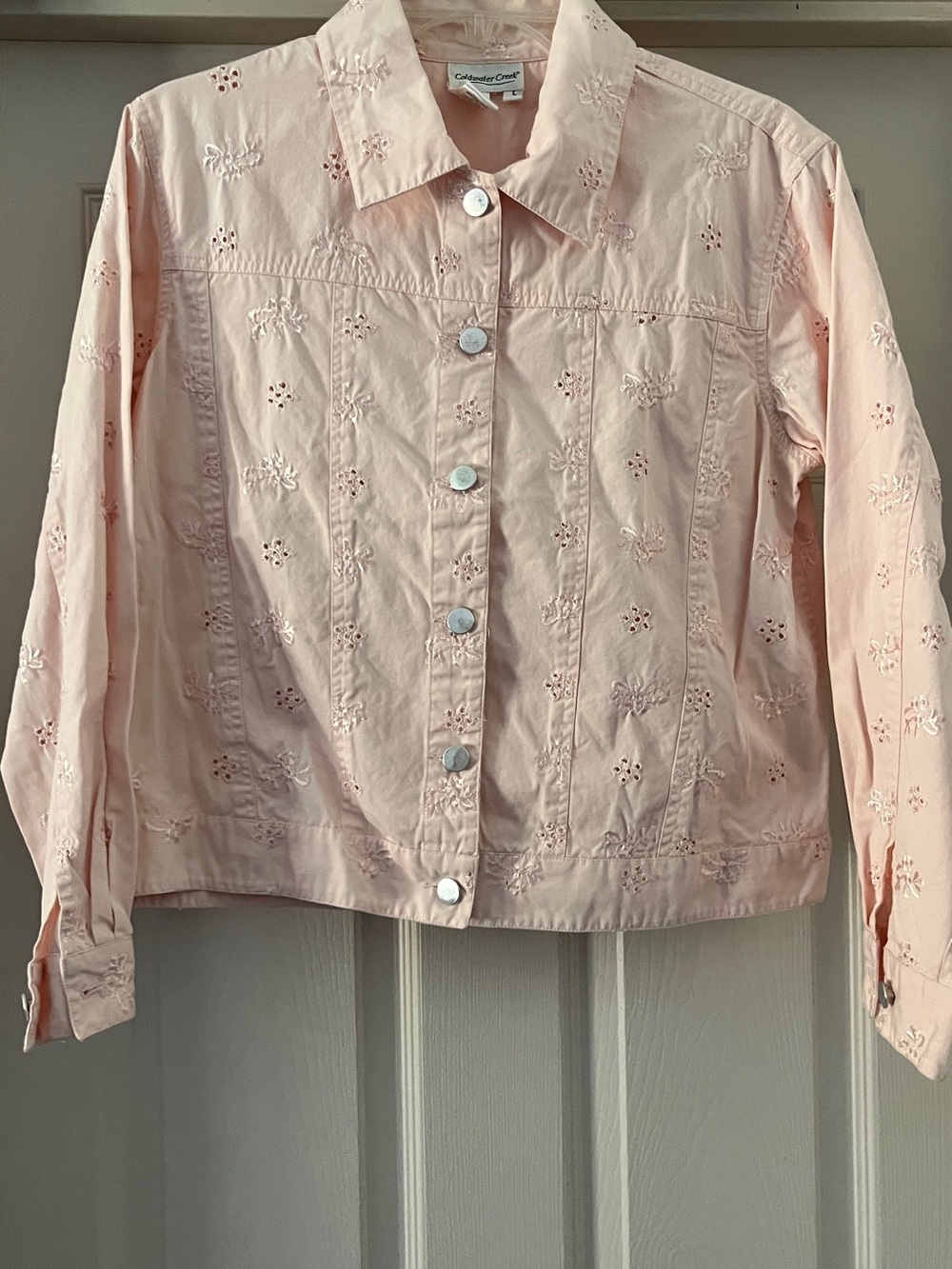 Coldwater Creek Light Peach Eyelet Button-Front Jean Jacket size Large